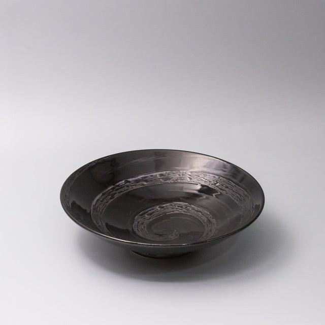 Serving Bowl 28cm Black Swirl Glaze