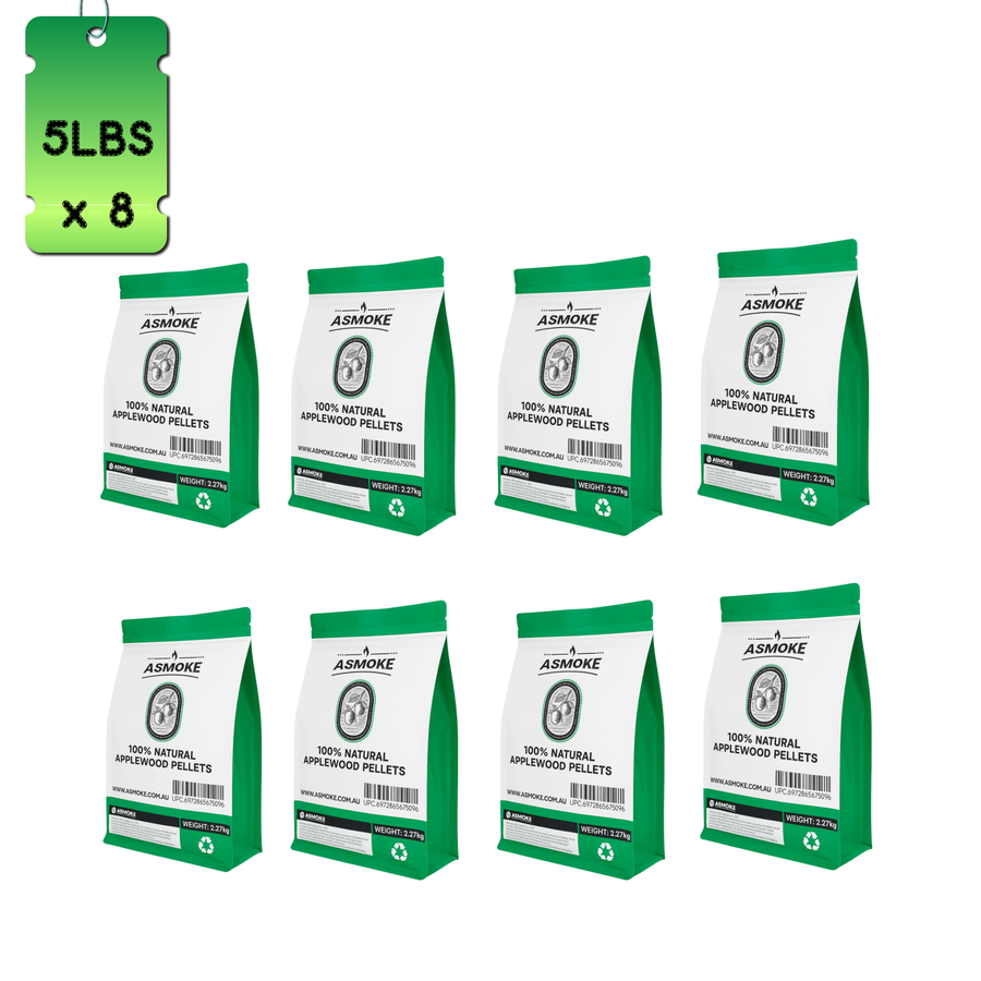 ASMOKE 19kg (40lbs) Premium Apple Wood BBQ Smoker Pellets Bulk - (8 x 2.27kg