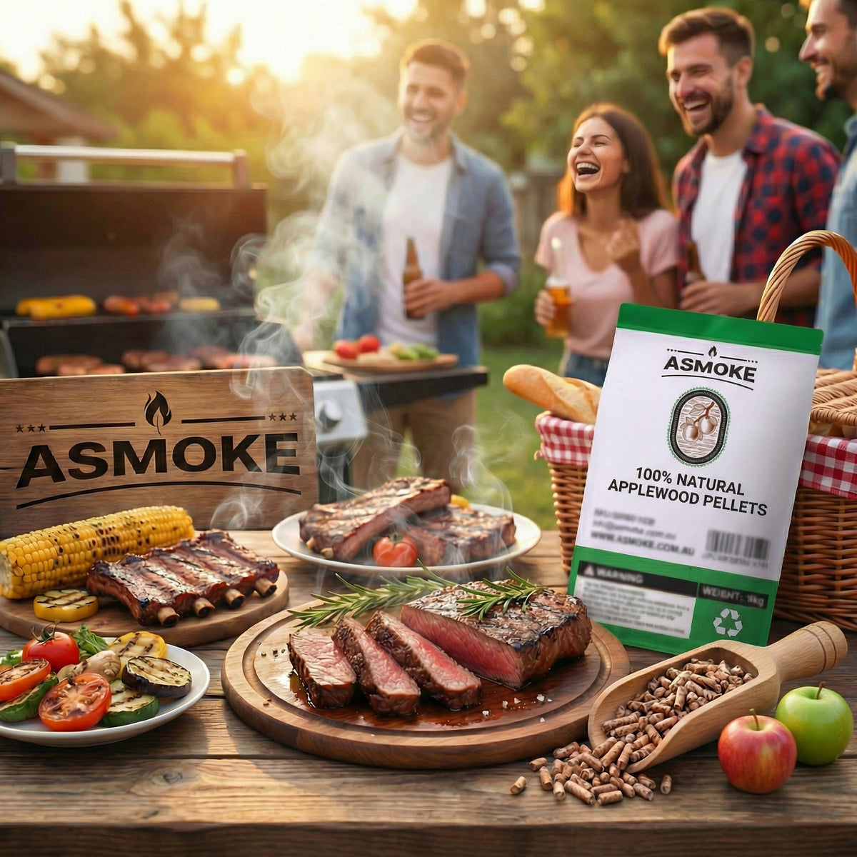ASMOKE 19kg (40lbs) Premium Apple Wood BBQ Smoker Pellets Bulk - (8 x 2.27kg