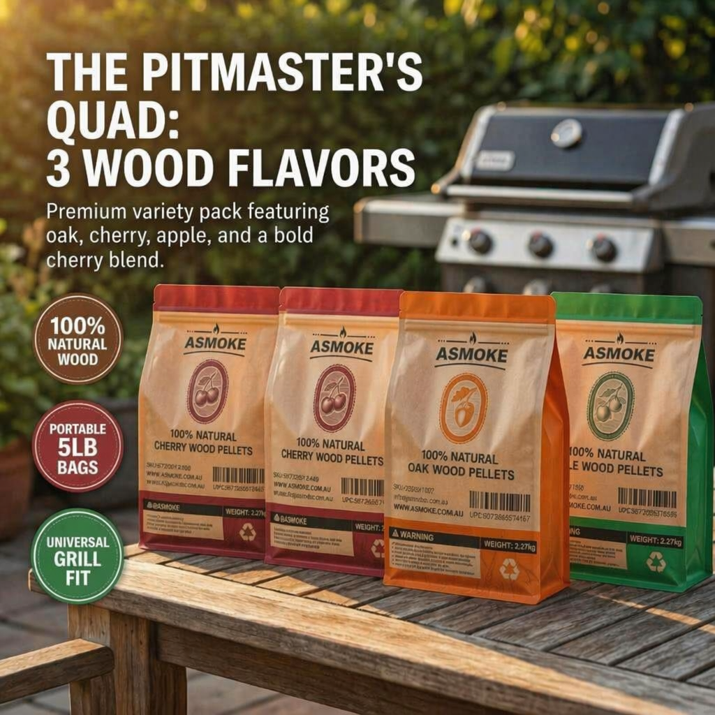 ASMOKE 4-Piece Premium Wood Pellet Variety Pack - Apple, Oak & 2x Cherry (4 x 2.27kg Bags)