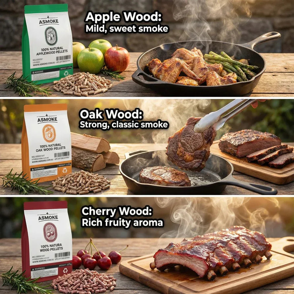 ASMOKE 4-Piece Premium Wood Pellet Variety Pack - Apple, Oak & 2x Cherry (4 x 2.27kg Bags)