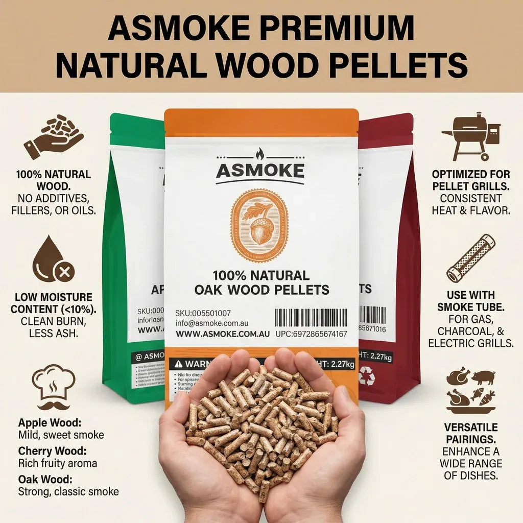 ASMOKE 4-Piece Premium Wood Pellet Variety Pack - Apple, Oak & 2x Cherry (4 x 2.27kg Bags)