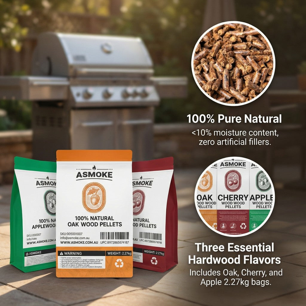 ASMOKE 3-Piece Premium Wood Pellet Variety Pack - Oak, Cherry - (3 x 2.27kg
