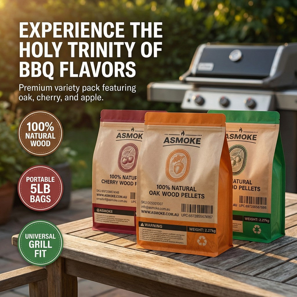 ASMOKE 3-Piece Premium Wood Pellet Variety Pack - Oak, Cherry - (3 x 2.27kg