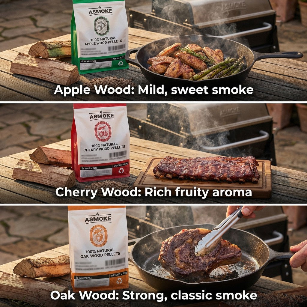 ASMOKE 3-Piece Premium Wood Pellet Variety Pack - Oak, Cherry - (3 x 2.27kg