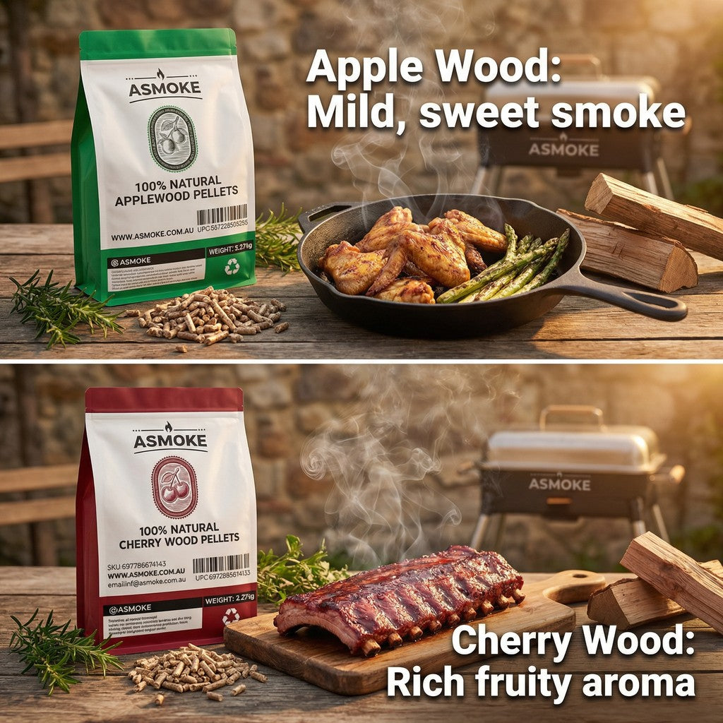 ASMOKE 20lbs (9kg) Wood Pellet Sampler Bundle - 2-Flavour Variety Pack (2x Cherry, 2x Apple) - Best for Pork, Ribs & Poultry