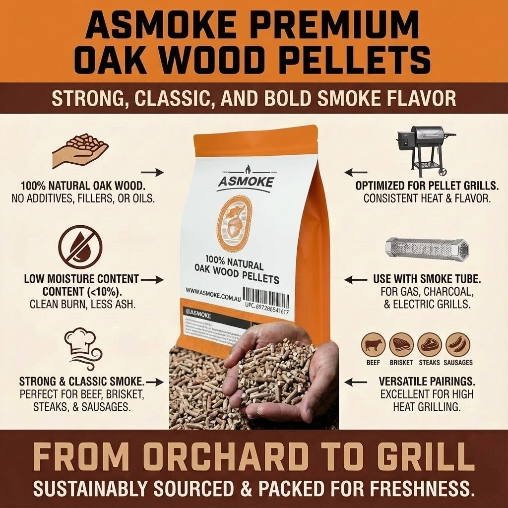 ASMOKE 100% Natural Premium Oak Wood BBQ Pellets for Smoker - (9kg / 20lbs) x2