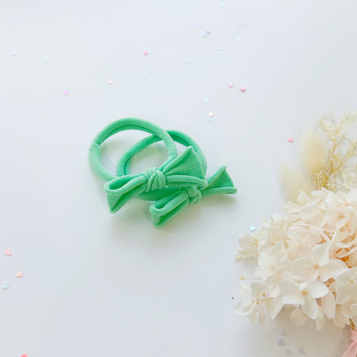 Handmade Simple Bow metal free hair ties -Sky - 1 Pairs - Bright Pink
