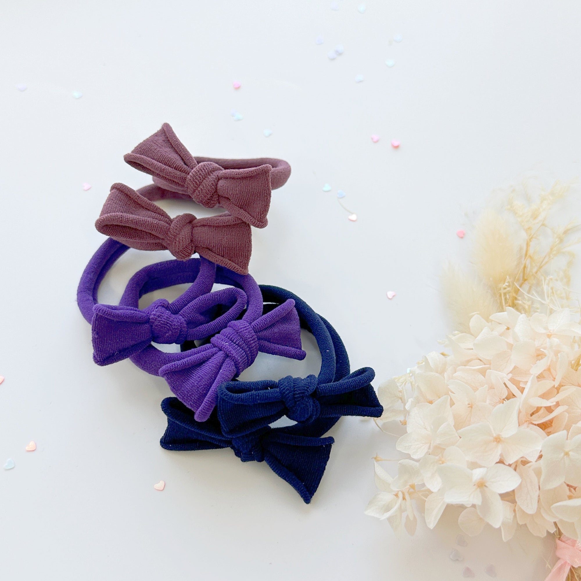 Handmade Simple Bow metal free hair ties - Violet - 1 Pairs - Violet