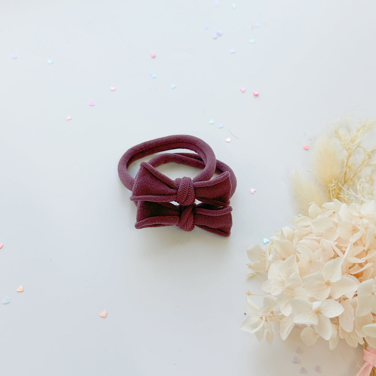 Handmade Simple Bow metal free hair ties - Violet - 1 Pairs - Violet