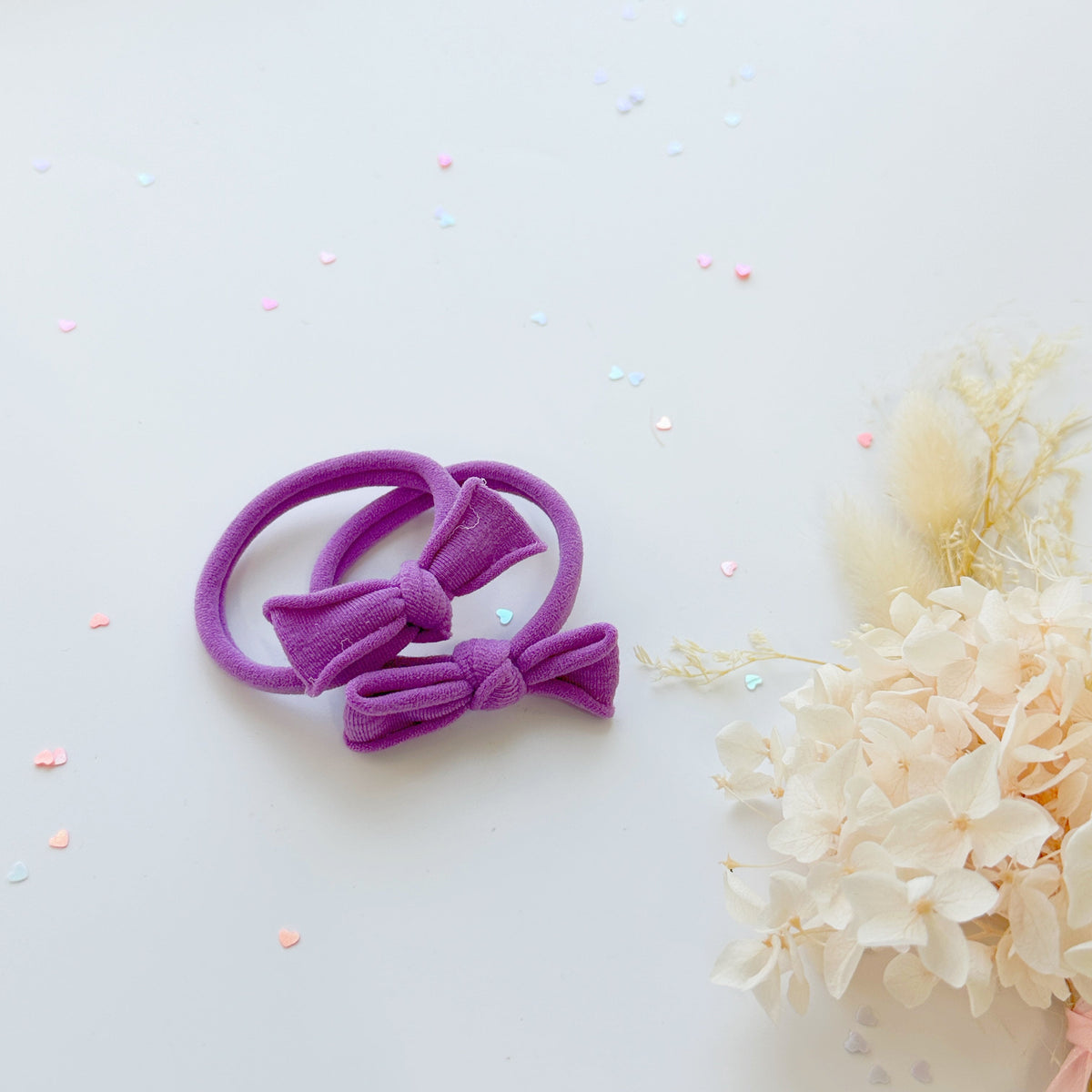 Handmade Simple Bow metal free hair ties - Candy - 3 Pairs Pastel colour