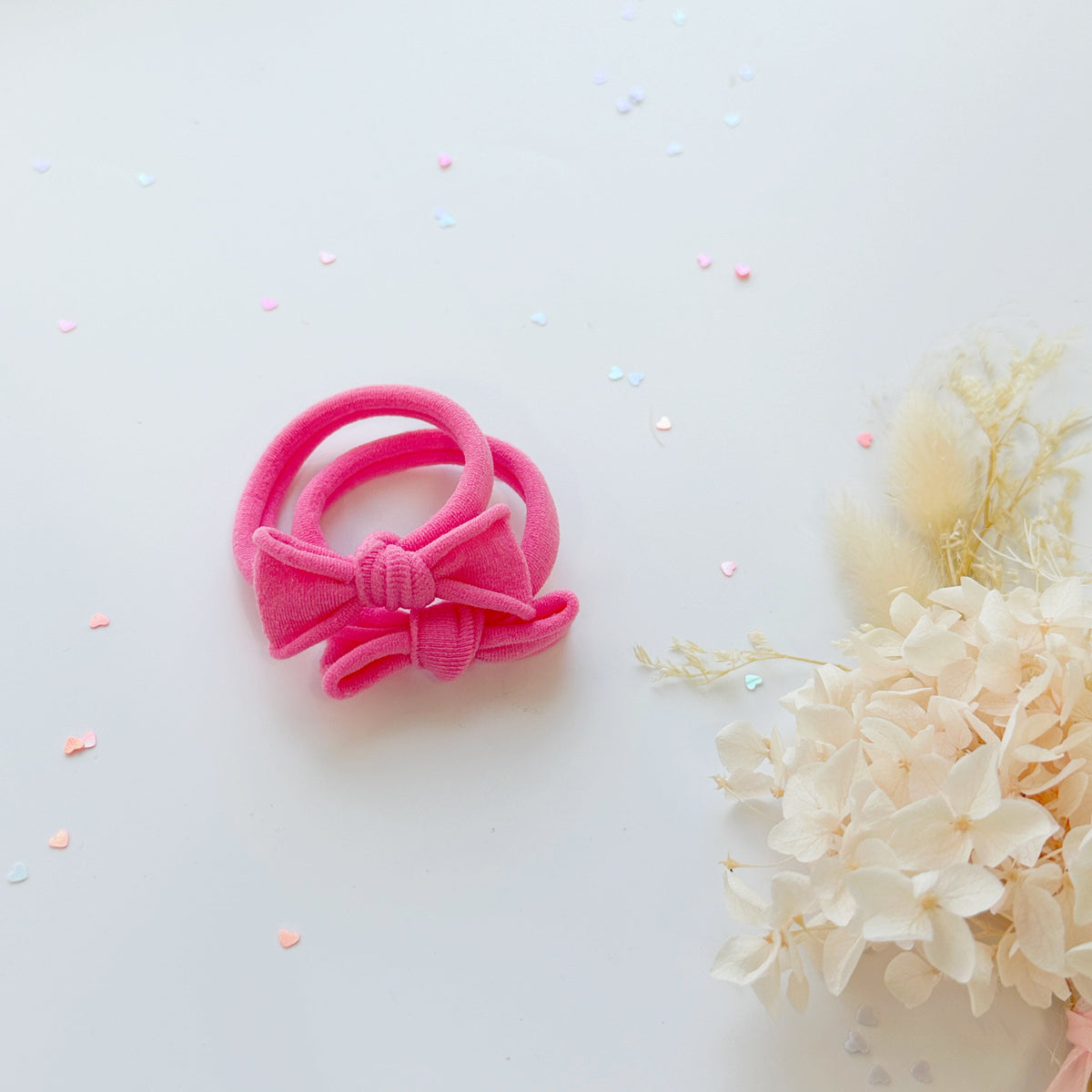 Handmade Simple Bow metal free hair ties - Candy - 3 Pairs Pastel colour