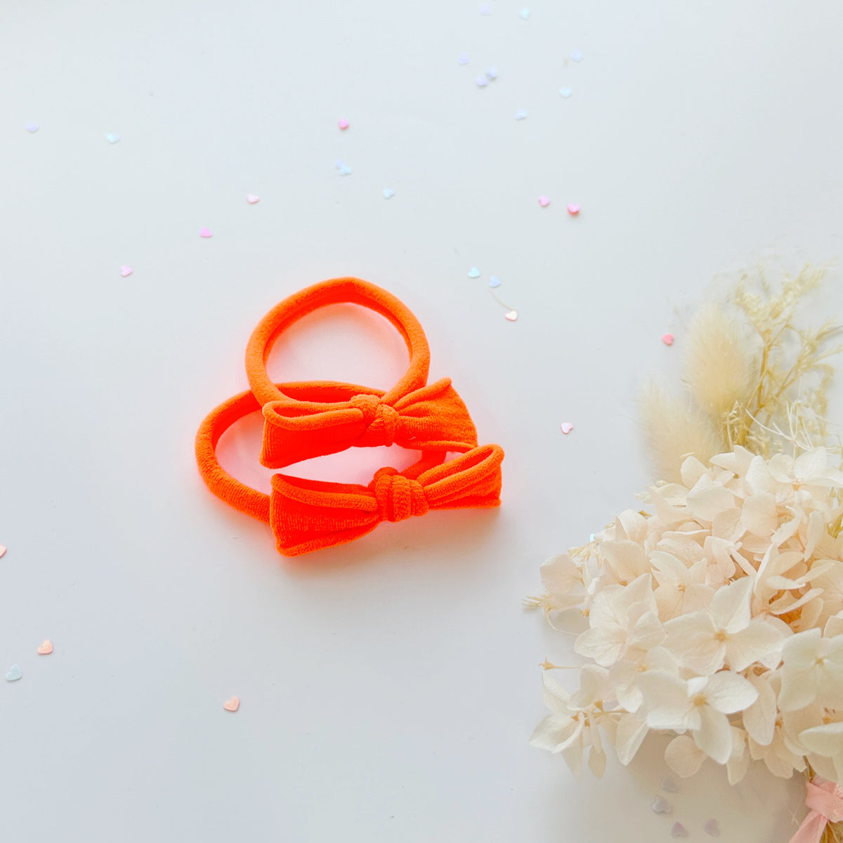 Handmade Simple Bow metal free hair ties - Neon - 3 Pairs Neon colour