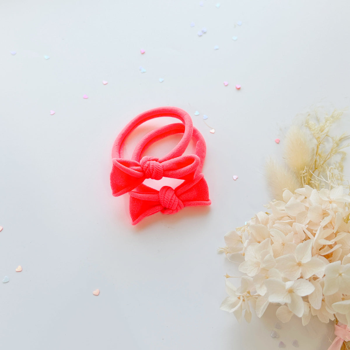 Handmade Simple Bow metal free hair ties - Neon - 3 Pairs Neon colour