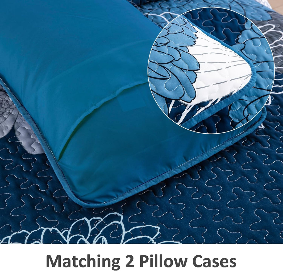 Frosted Magnolia Chic blue 3 Pc Comforter & Pillow Cover Set KING