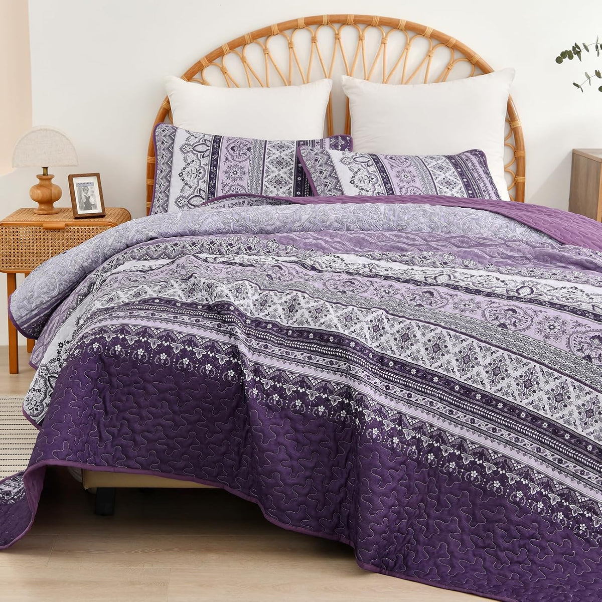 Elegant Peony purple Soft 3 Pc Bedspread & Pillow Cover Set