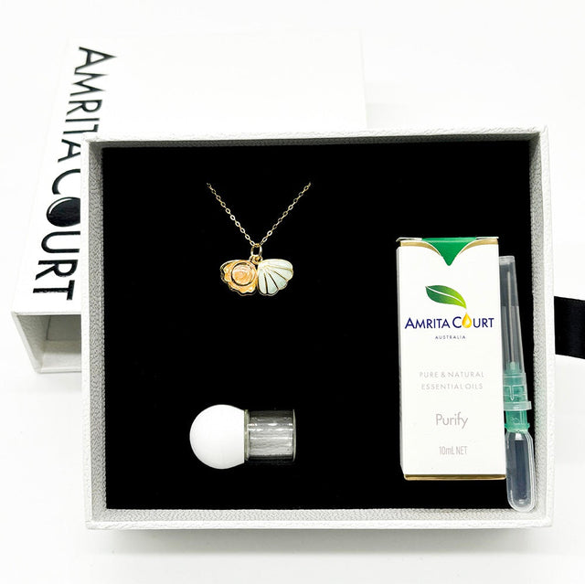 925 Silver Gold Necklace Green Shell Paradise Peach Pink + Purify Oil Blend