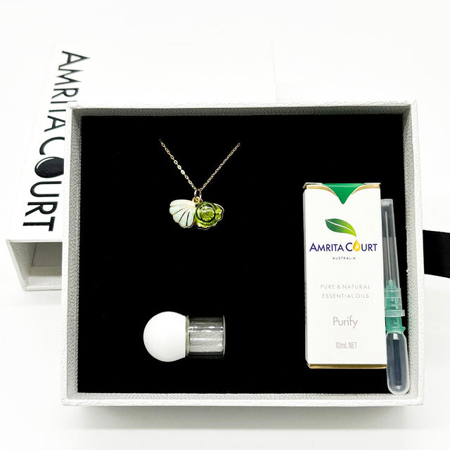 925 Silver Gold Necklace Green Shell Electric Lime Green + Purify Oil Blend