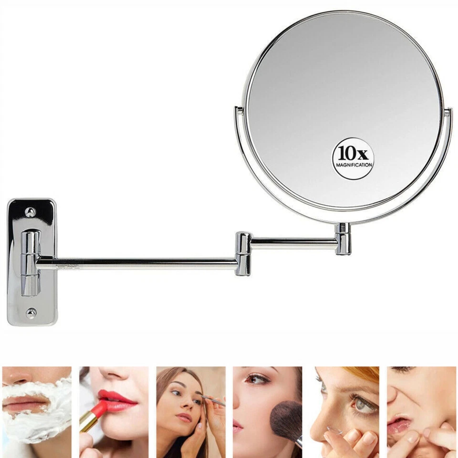 Extendable Wall-Mounted Makeup Mirror with 10× Magnification, Double-Sided