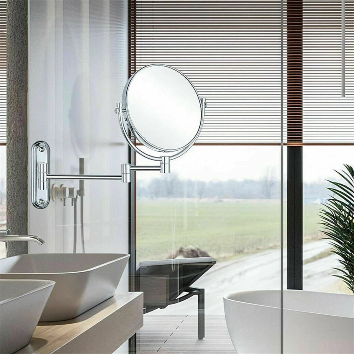 Extendable Wall-Mounted Makeup Mirror with 10× Magnification, Double-Sided