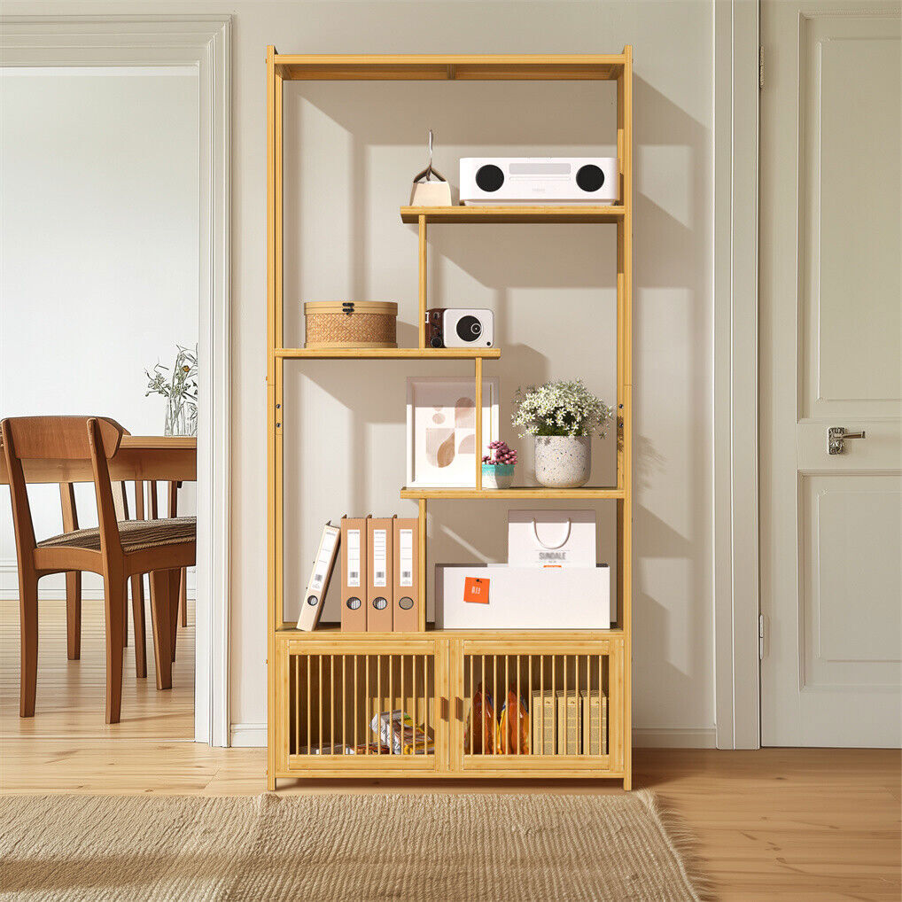 6 Tiers Freestanding Bamboo Storage Shelf High & Low Shelf Bookshelf Plant Stand