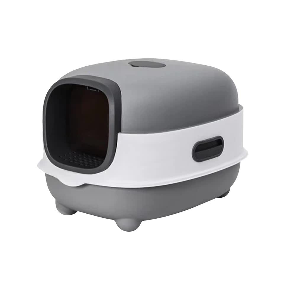 Large Capacity Enclosed Cat Litter Box with Hood and Scoop, Leak-Proof Design