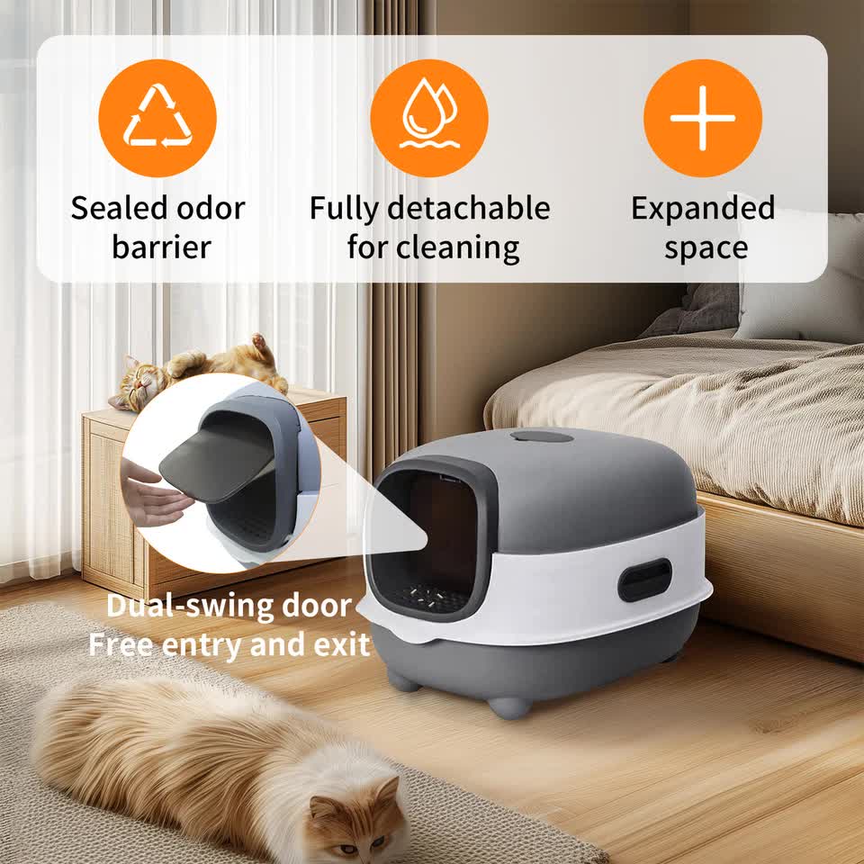 Large Capacity Enclosed Cat Litter Box with Hood and Scoop, Leak-Proof Design
