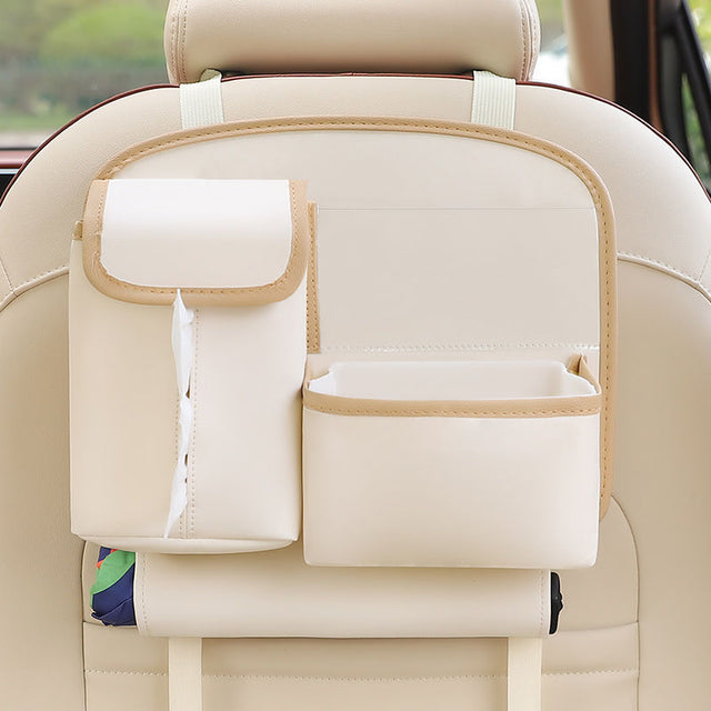 Car Seat Back Organizer with Practical design-Multi-Pocket Storage for Tissues and Gadgets-Beige