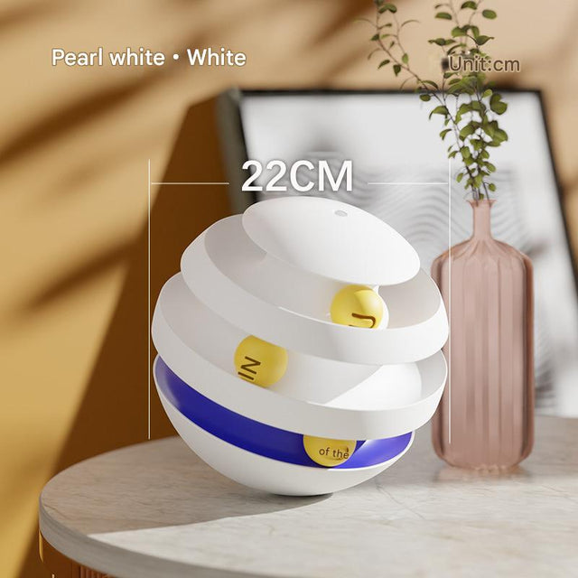 Pearl White Interactive Cat Scratching Ball Toy - Multi-layer Track with Rolling Ball