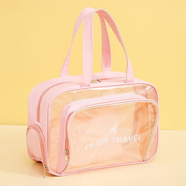 Waterproof beach bag with wet and dry separation, gym and swim storage bag, toiletries and cosmetic bag for swimsuits and goggles (Pink has shoe compartment)
