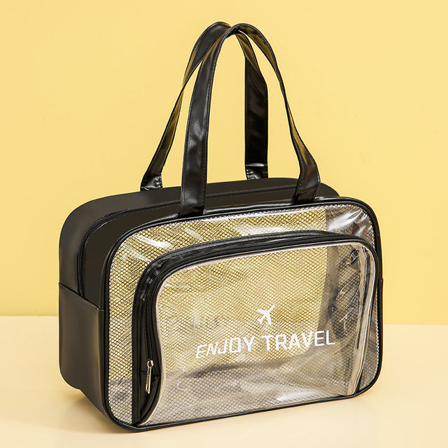 Waterproof beach bag with wet and dry separation, gym and swim storage bag, toiletries and cosmetic bag for swimsuits and goggles (Black has no shoe compartment)