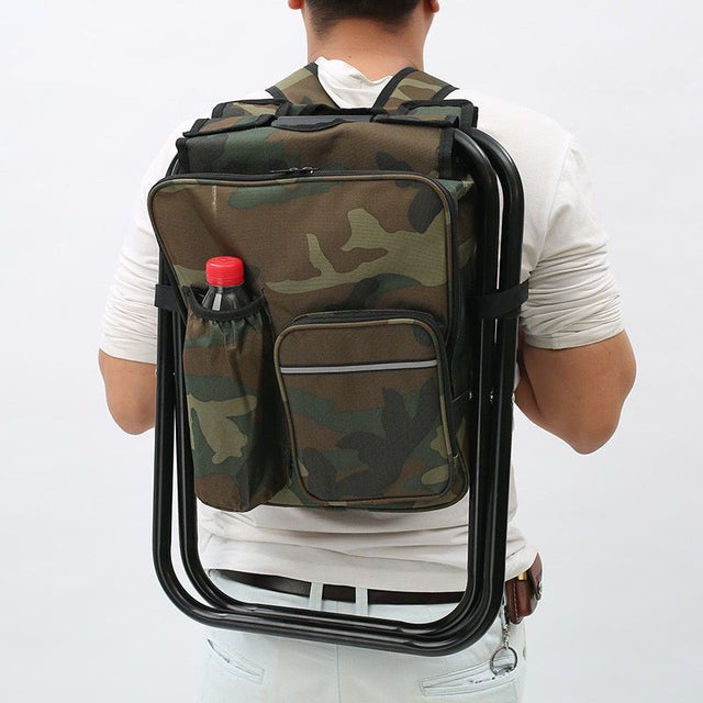 Camouflage Insulated Cooler Backpack Chair - Foldable Stool for Picnics & BBQ