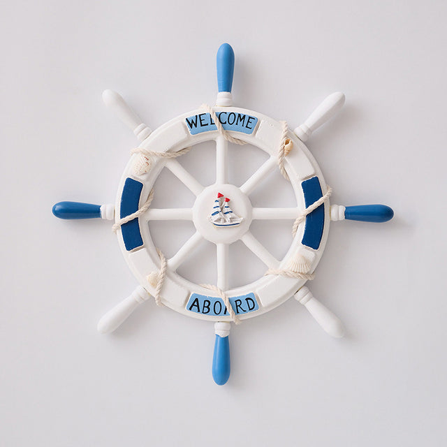 Nautical Wooden Rudder Wall Decor - 34cm Coastal Home Decor Accent (Blue and white rudder)