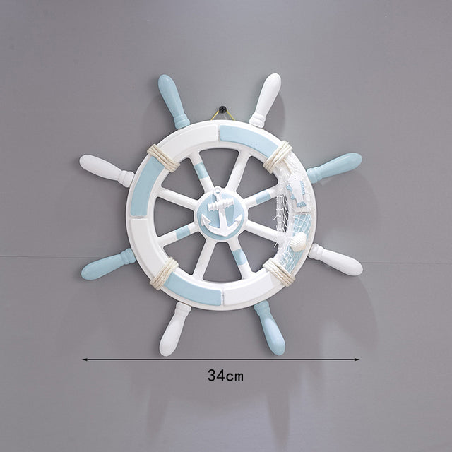 Nautical Wooden Rudder Wall Decor - 34cm Coastal Home Decor Accent (Anchor net rudder)