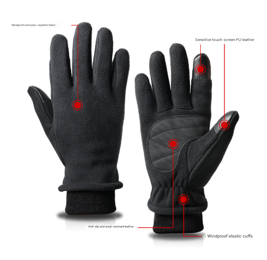 XS Grey Warm Windproof Touchscreen Gloves - Anti-Slip Grip for Winter Cycling & Outdoor Sports
