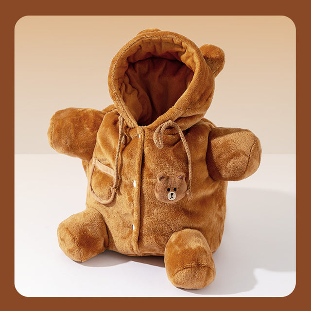 M Size Cute Bear Windproof Insulated Pet Shoulder Bag with Security Buckle - Soft Reversible Flannel Tote for Small Dogs & Cats Up to 2KG