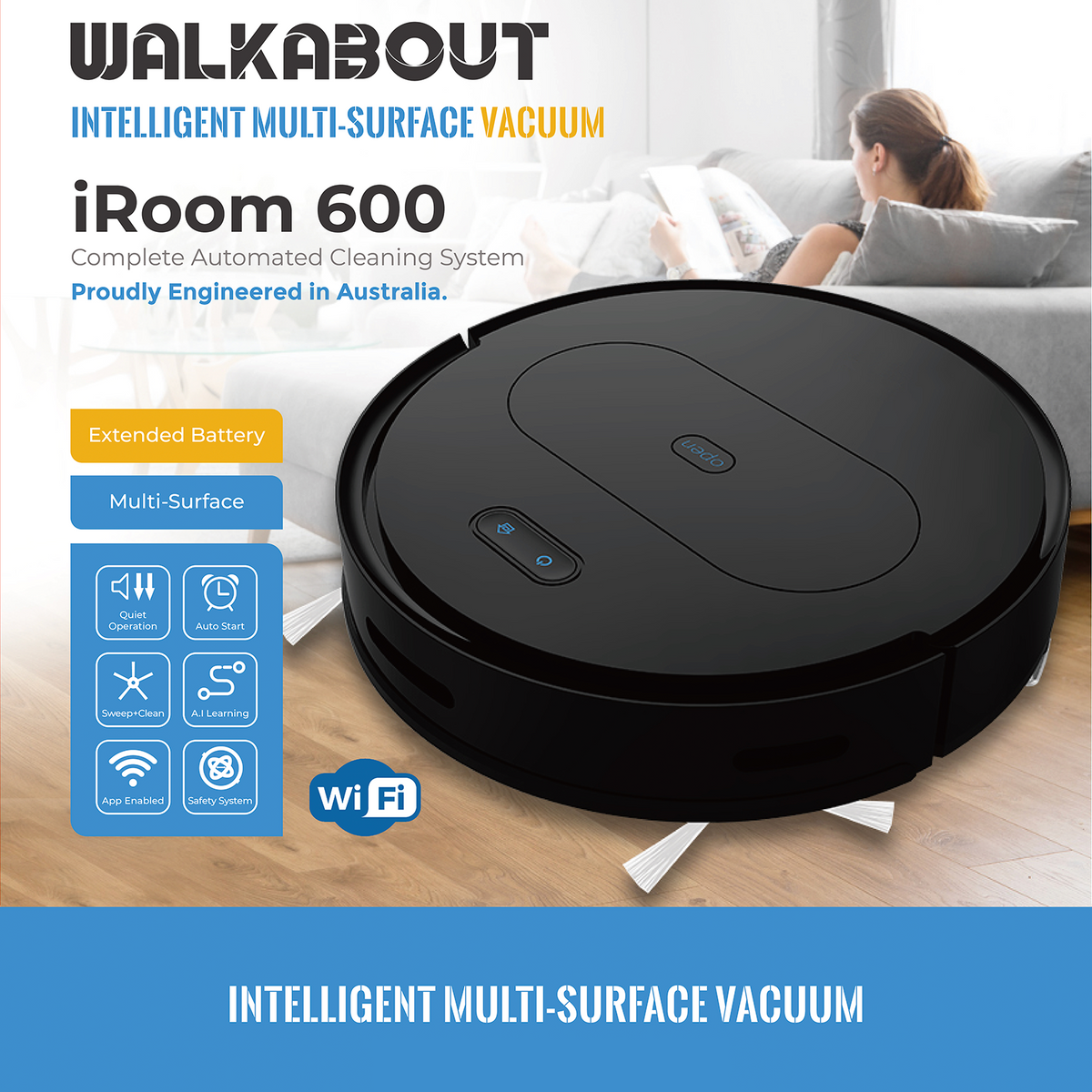 Walkabout iRoom 600 Smart Robot Vacuum and Mop With App-Based Automated Cleaning System