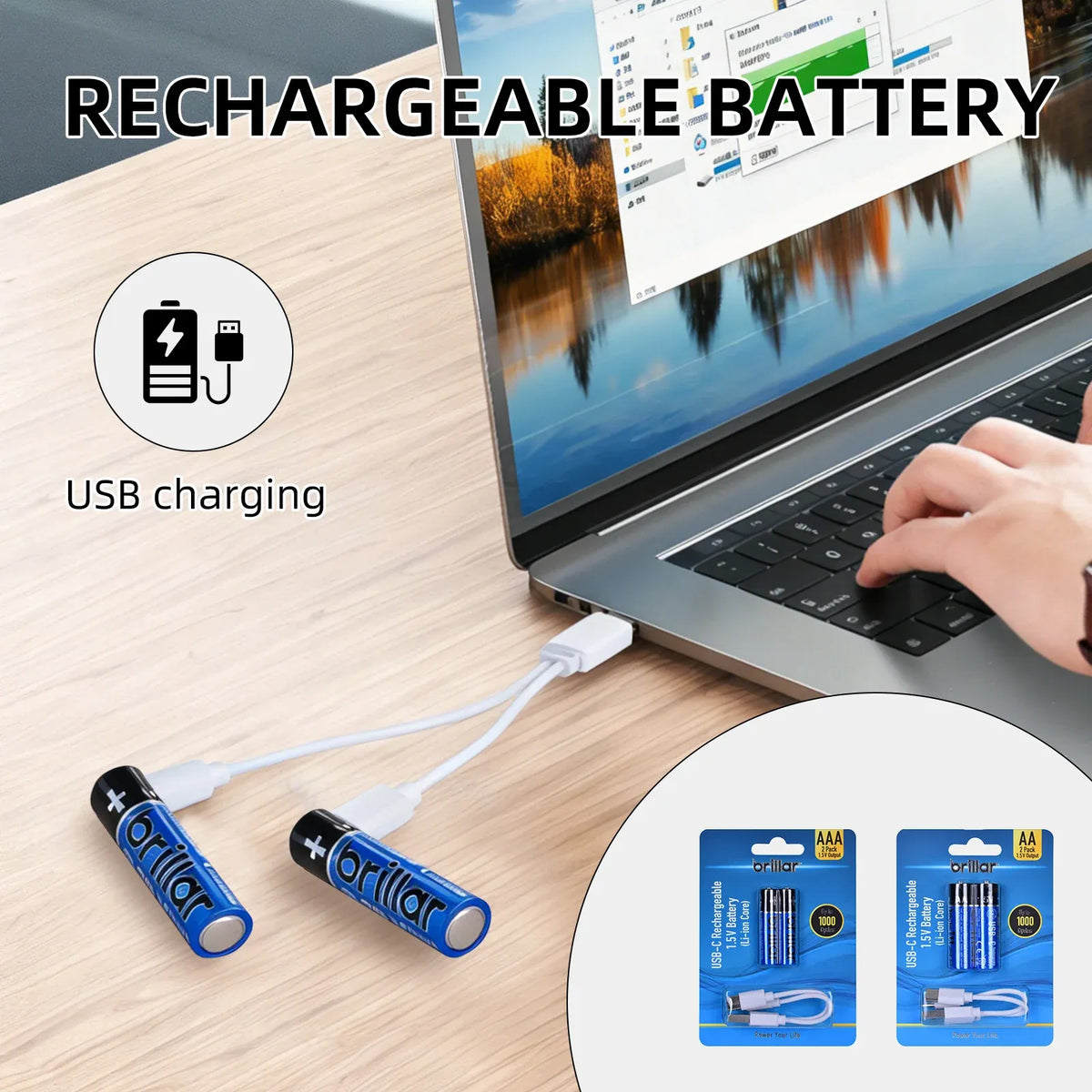 4 PCS AAA USB Rechargeable LI-ION Battery