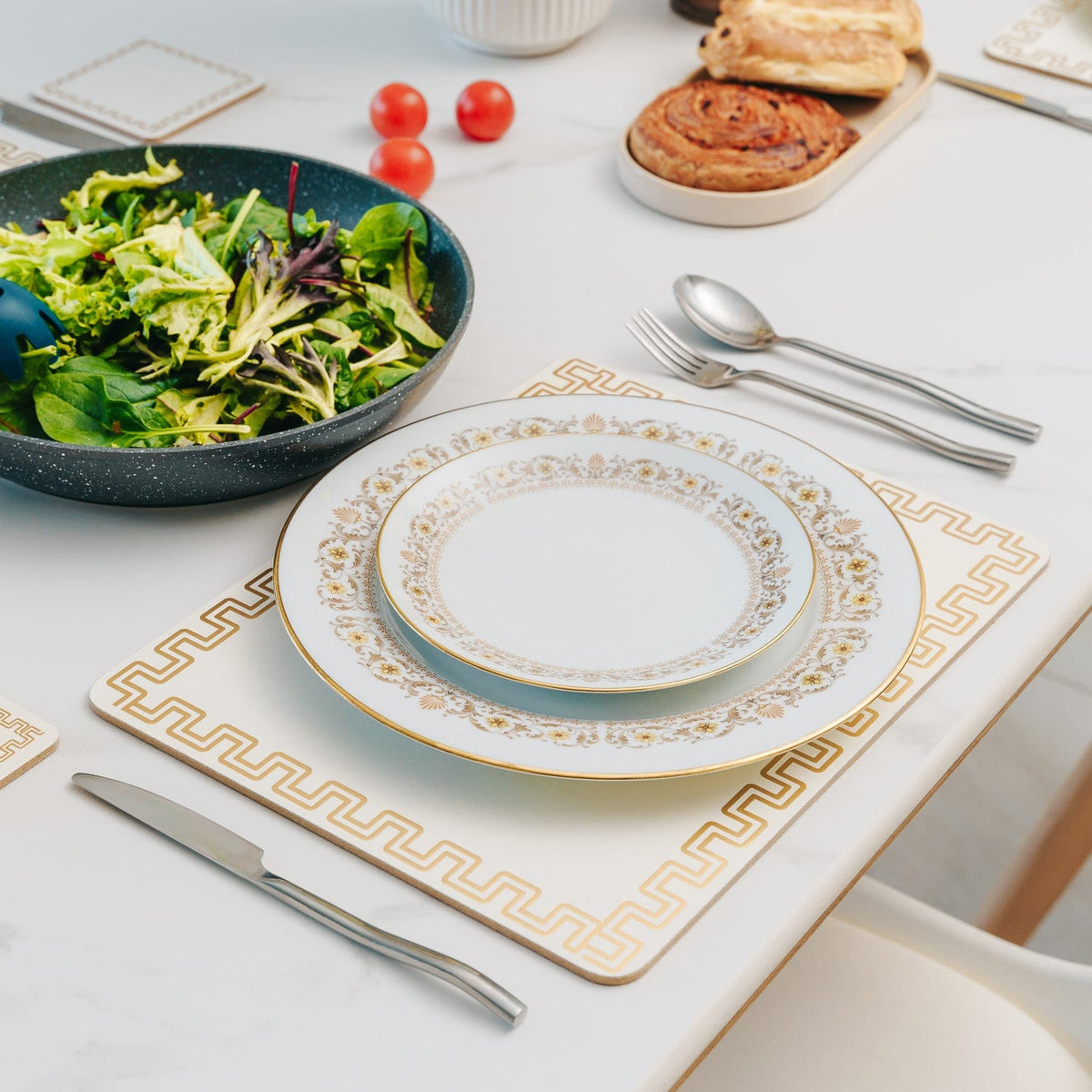 8 Pcs Clevinger  MDF Placemats and Coasters Gold Border