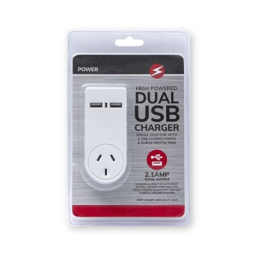2 x 2400W High Powered Dual USB Charger Adaptor With Surge Protection