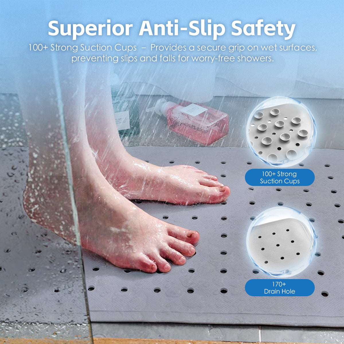 2Pack 70 40 cm Anti Slip Grip Shower Mat Quick Dry 100 Suction Cups 70×40 cm