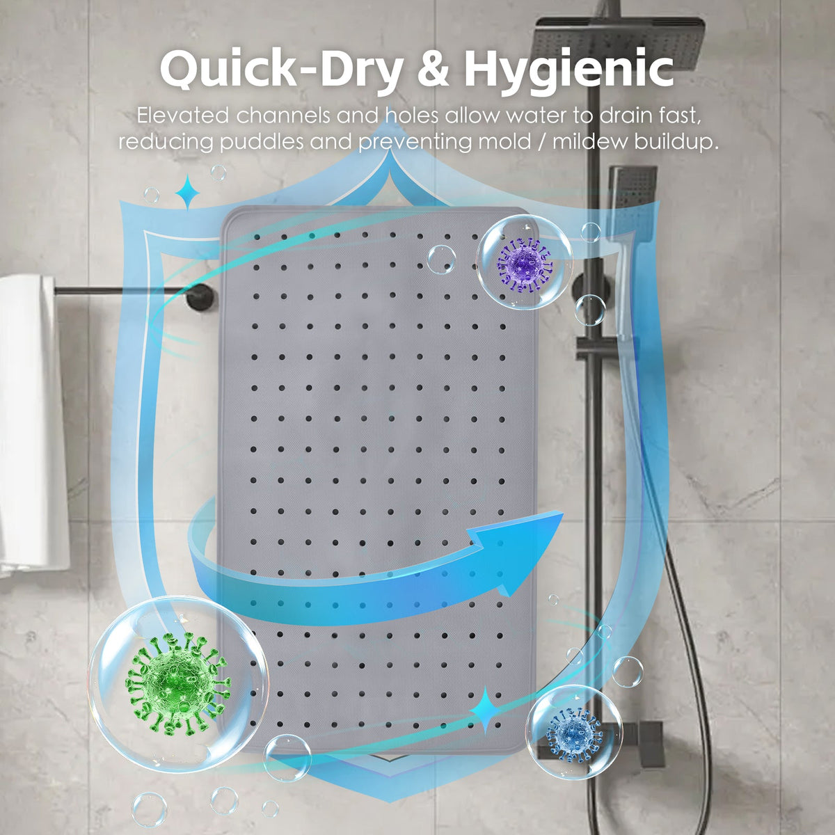 2Pack 70 40 cm Anti Slip Grip Shower Mat Quick Dry 100 Suction Cups 70×40 cm