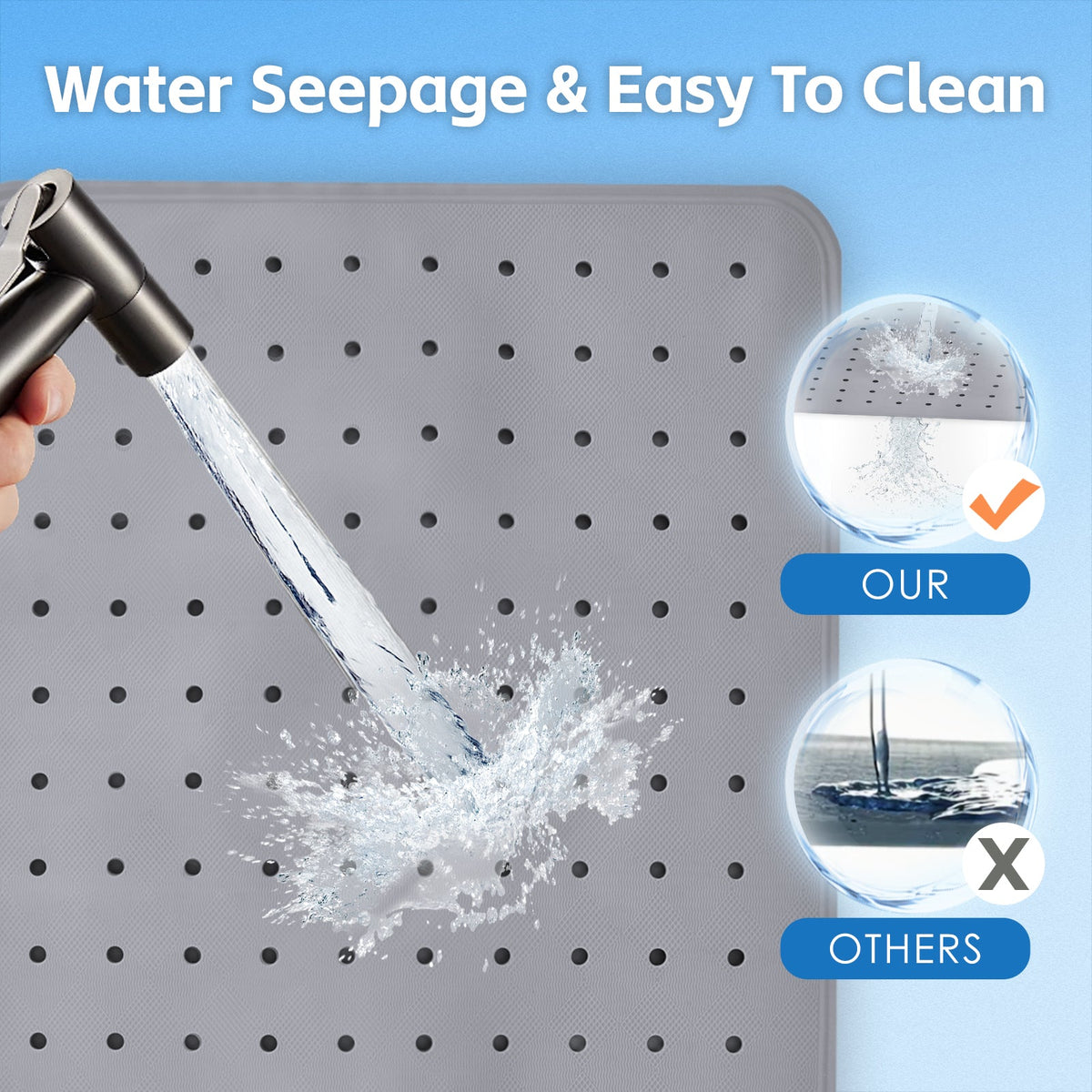 2Pack 70 40 cm Anti Slip Grip Shower Mat Quick Dry 100 Suction Cups 70×40 cm