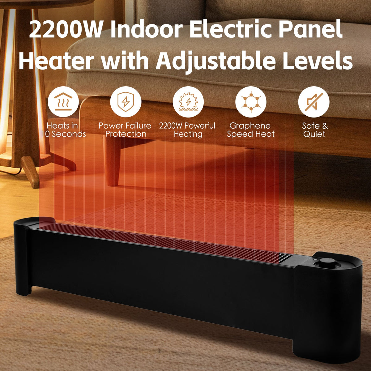 2200W Graphene Floor Electric Heater Fast Heating Efficient Portable Heater