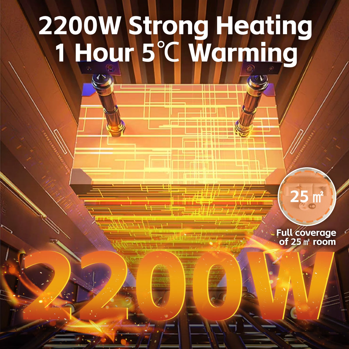 2200W Graphene Floor Electric Heater Fast Heating Efficient Portable Heater