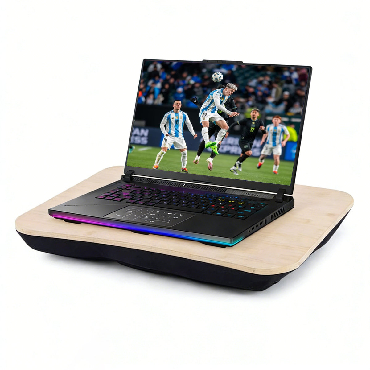 2 Pcs Portable Bamboo Lap Tray Workstation Bamboo Plywood Soft Micro Bead Base