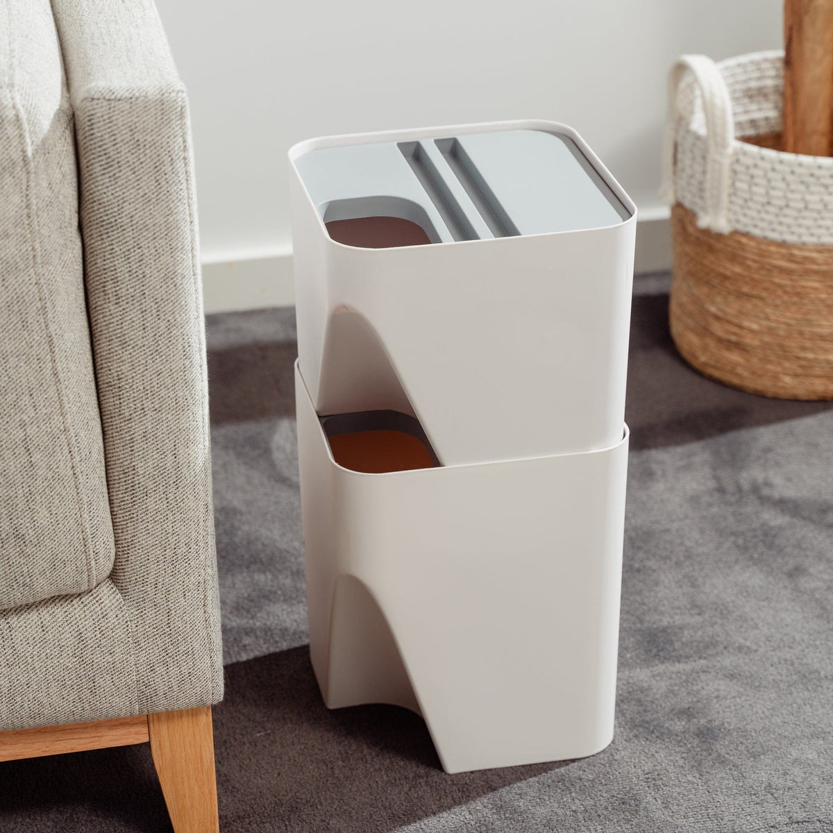 2 Pcs 12L 18L Stackable Plastic Kitchen Trash Bin Household Classification Box