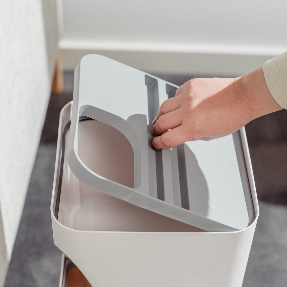 2 Pcs 12L 18L Stackable Plastic Kitchen Trash Bin Household Classification Box