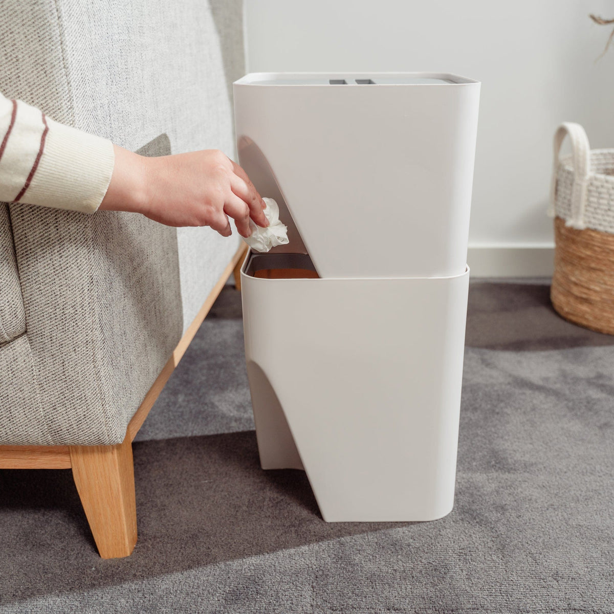 2 Pcs 12L 18L Stackable Plastic Kitchen Trash Bin Household Classification Box