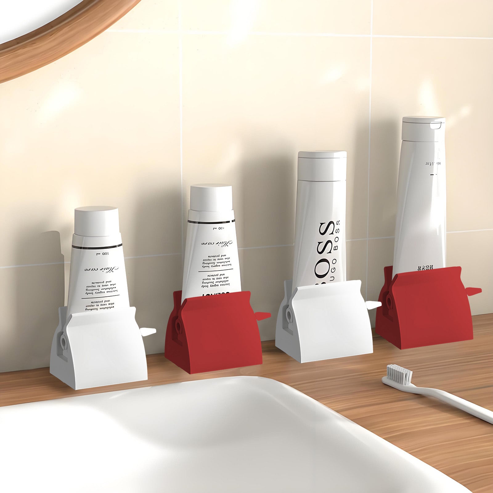 4 Pcs Toothpaste Rolling Dispensers Squeezer Compact Durable PP Non Slip Base
